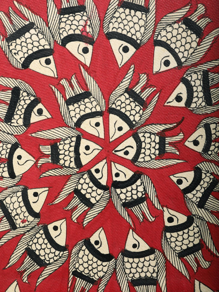 Multiple Fish - Mandla Madhubani Painting on Handmade Paper · view 2
