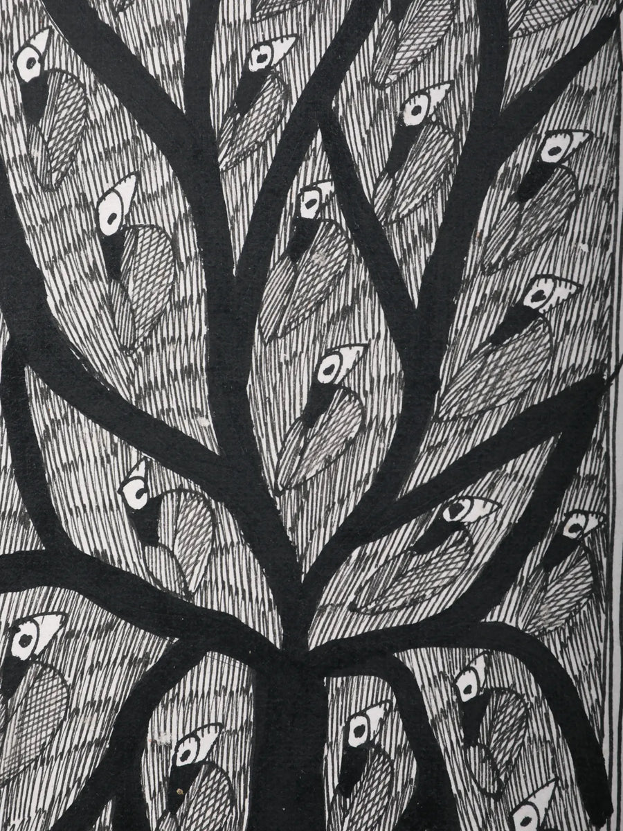 Birds on Tree Madhubani Painting on Handmade Paper