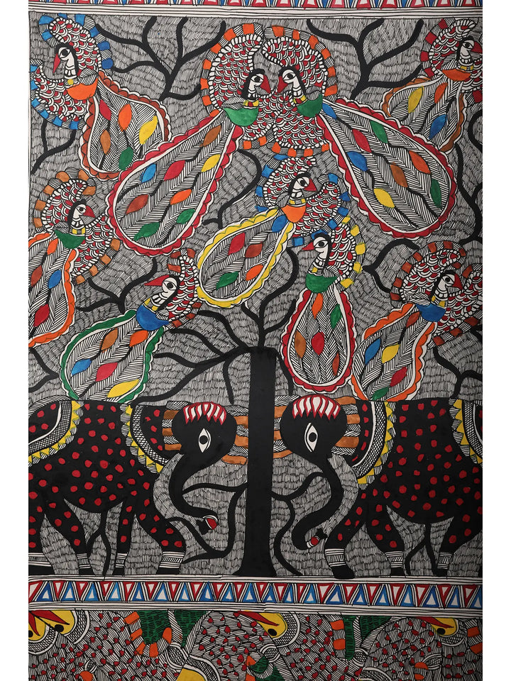 Tree of Life with Elephant and Peacock Painting on Handmade Paper · view 2