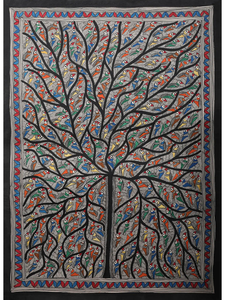 Tree of Life with Multiple Birds Painting on Handmade Paper · view 1