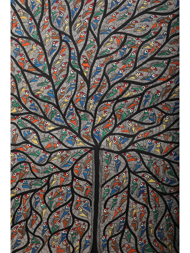 Tree of Life with Multiple Birds Painting on Handmade Paper · view 2
