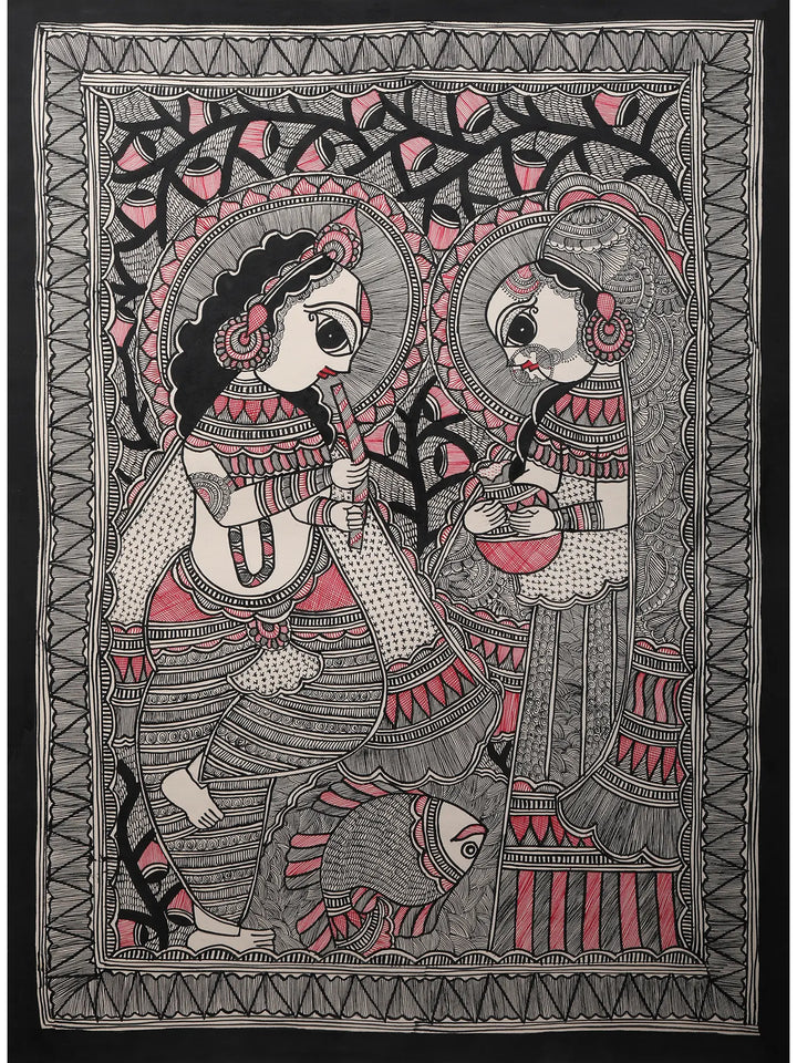 Lord Krishna and Radha Painting on Handmade Paper · view 1