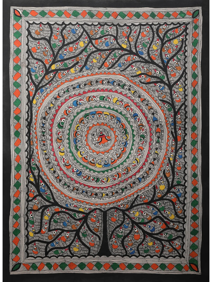 Tree of Life with Circle of Birds Painting on Handmade Paper · view 1