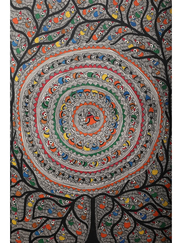 Tree of Life with Circle of Birds Painting on Handmade Paper · view 2