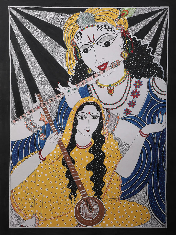 Meera Bai and Krishna Painting on Handmade Paper · view 1