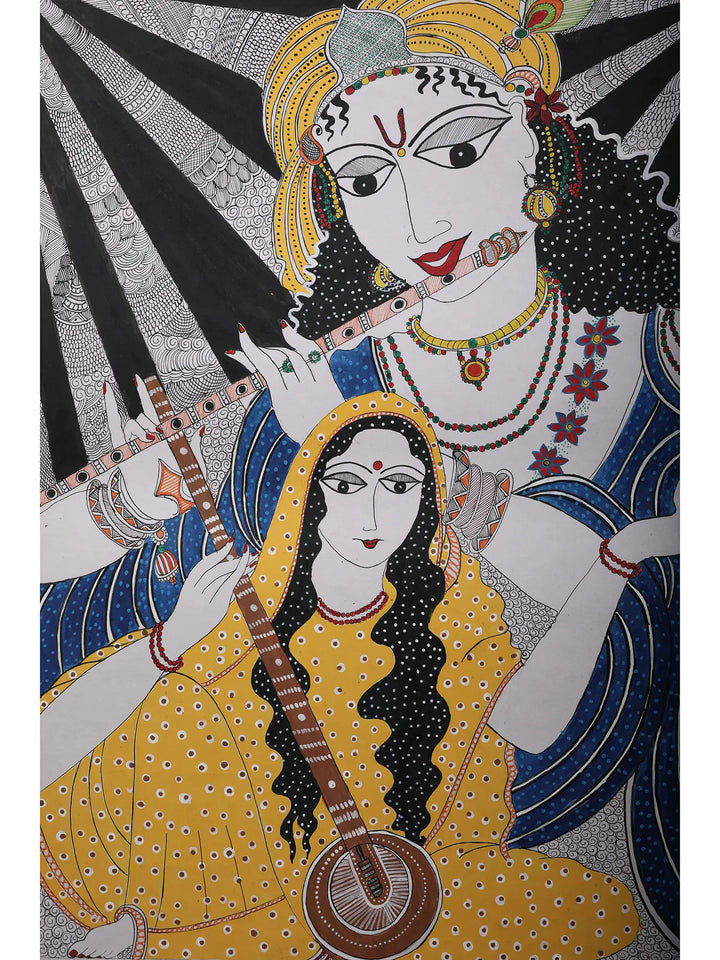 Meera Bai and Krishna Painting on Handmade Paper · view 2