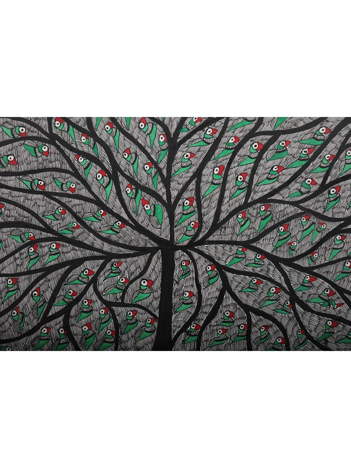 Tree of Life with Parrots Painting on Handmade Paper · view 2