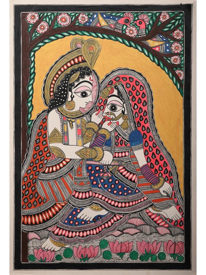 Radha Krishna Divine Love Painting on Handmade Paper · view 1