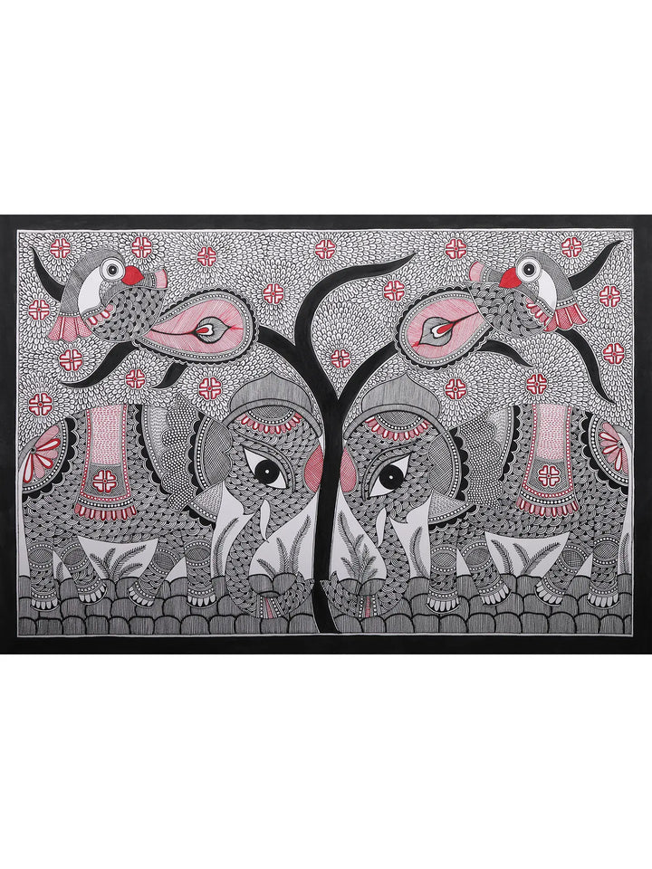 Tree of Life with Elephant Painting on Handmade Paper · view 1