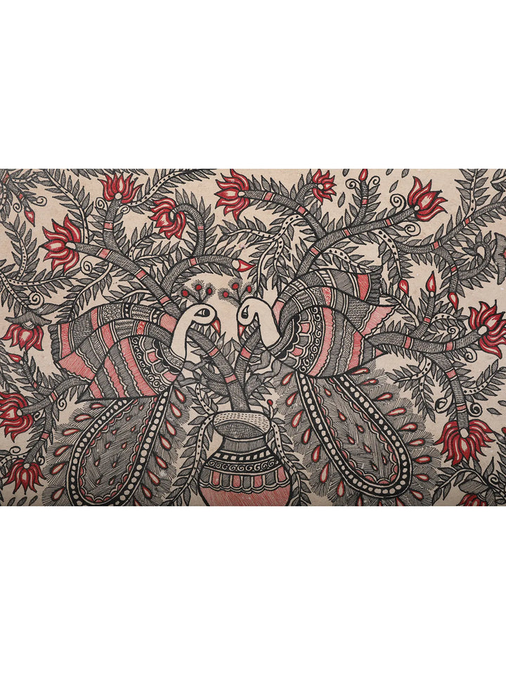 Flower Tree with Peacock Painting on Handmade Paper · view 2
