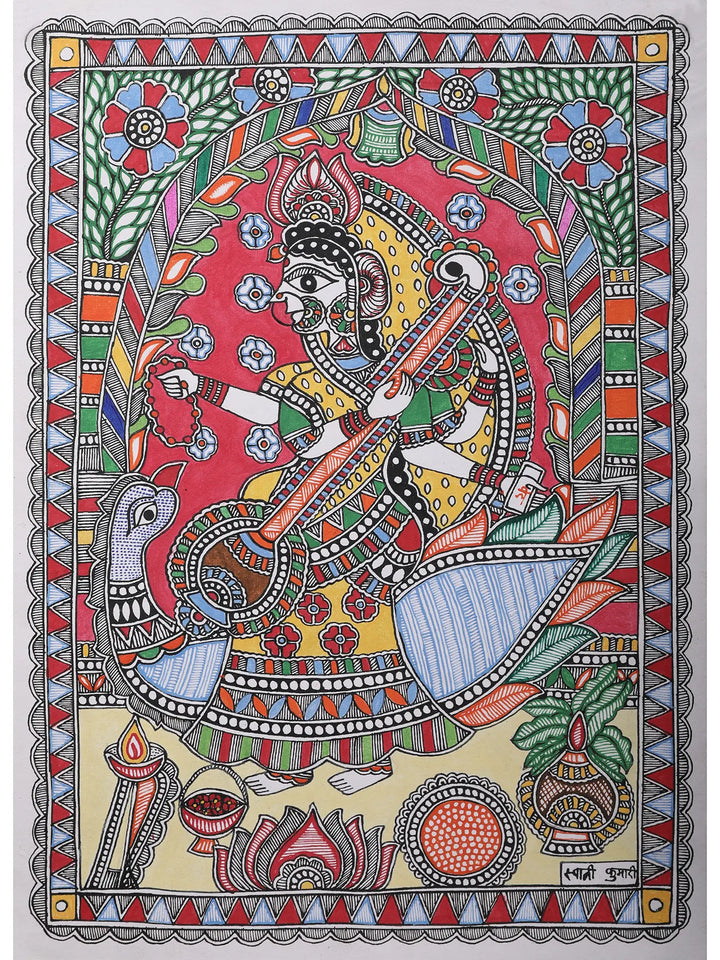 Goddess Saraswati Painting on Handmade Paper · view 1