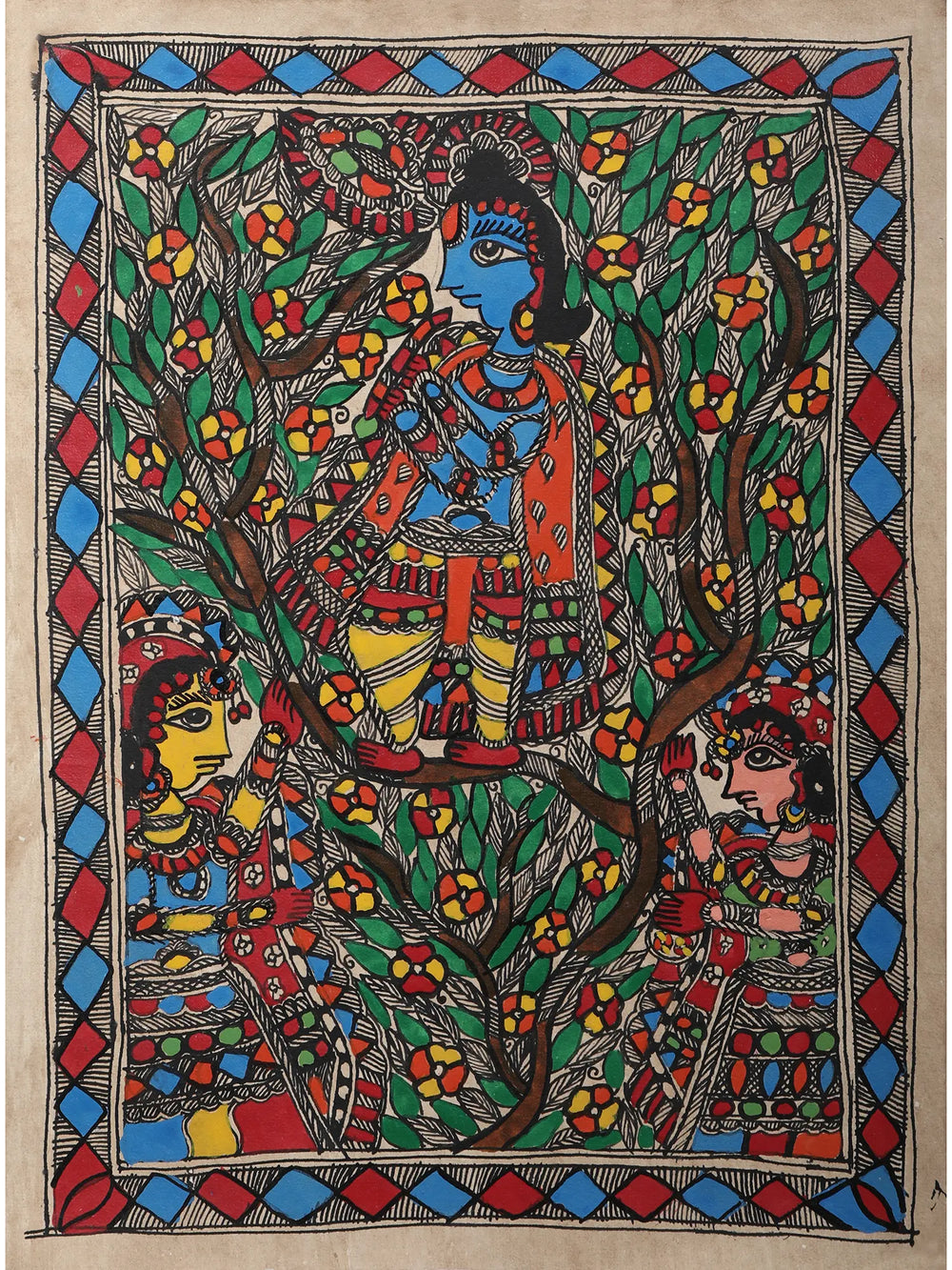 Shri Krishna Leela | Madhubani Painting on Handmade Paper