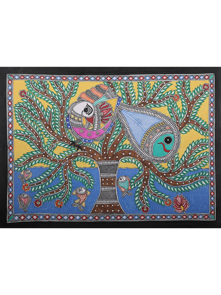 Tree of Life with Fishes Painting on Handmade Paper · view 1
