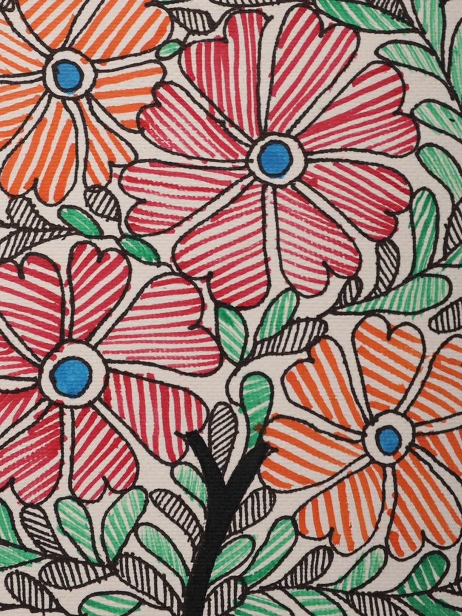 Flowers Madhubani Painting on Handmade Paper
