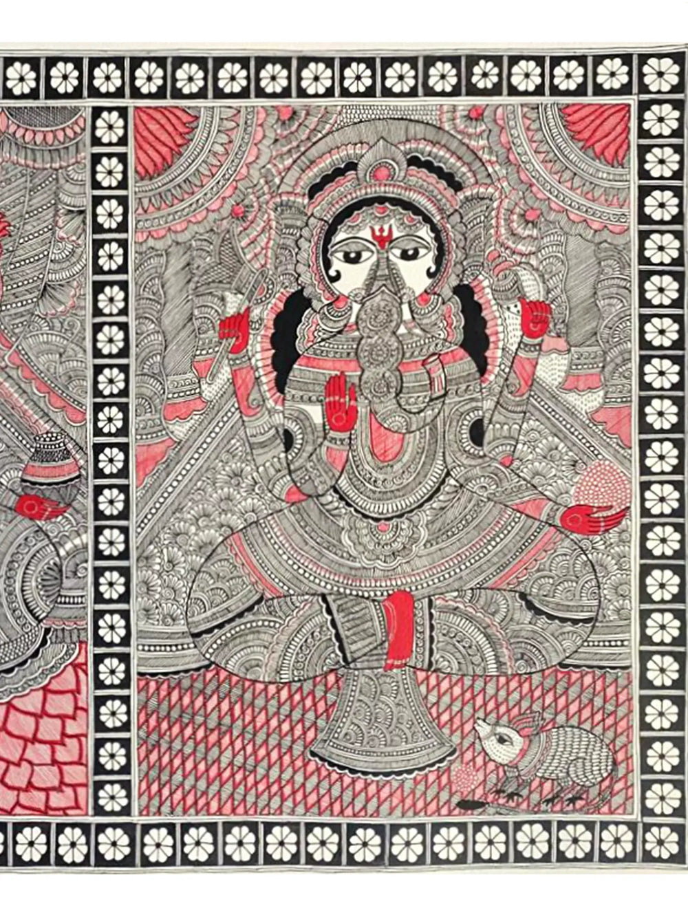 Seated Goddess Lakshmi And Lord Ganesh | Acrylic On Handmade Paper | By Priti Dalwadi