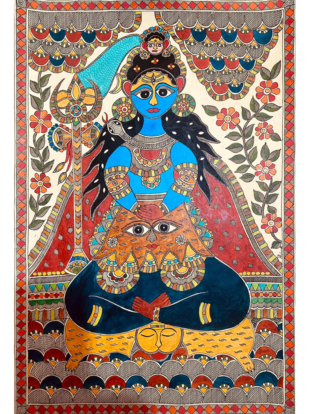 Mahadev Seated On Asana | Acrylic On Handmade Paper | By Priti Dalwadi