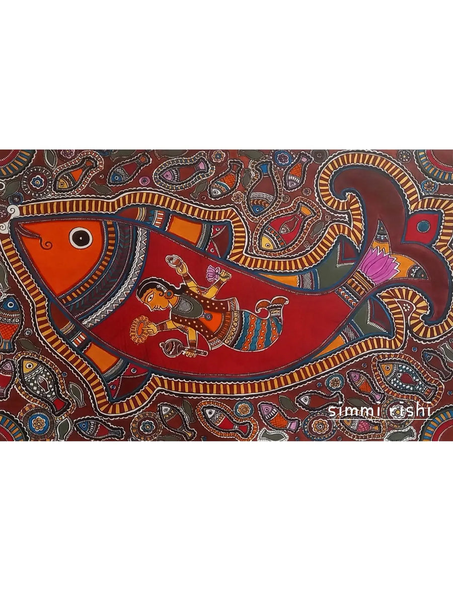 The Big Fish - Matasya Avatar Painting on Paper