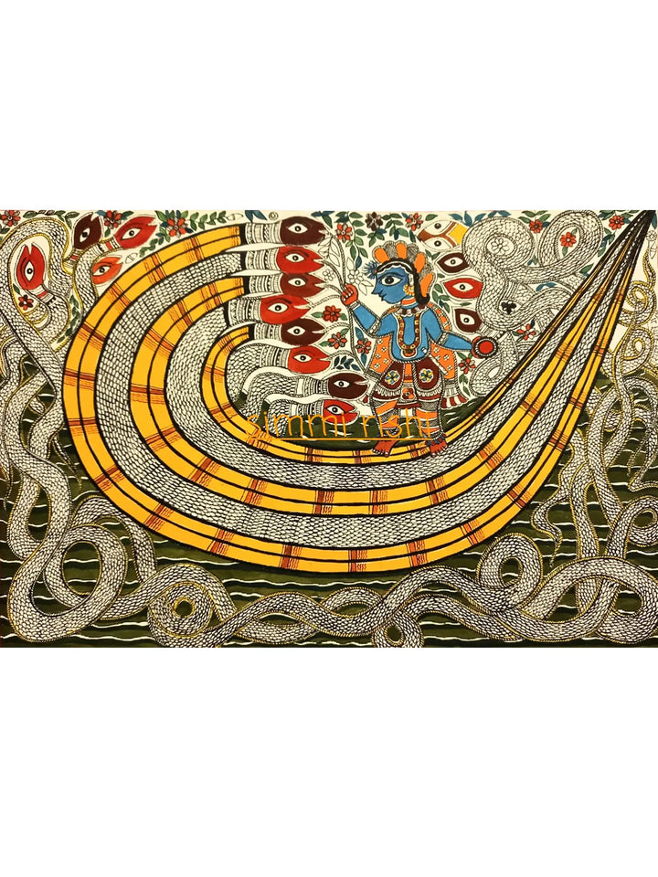 The Fight - Lord Krishna with Kalia Naag Painting on Paper · view 1
