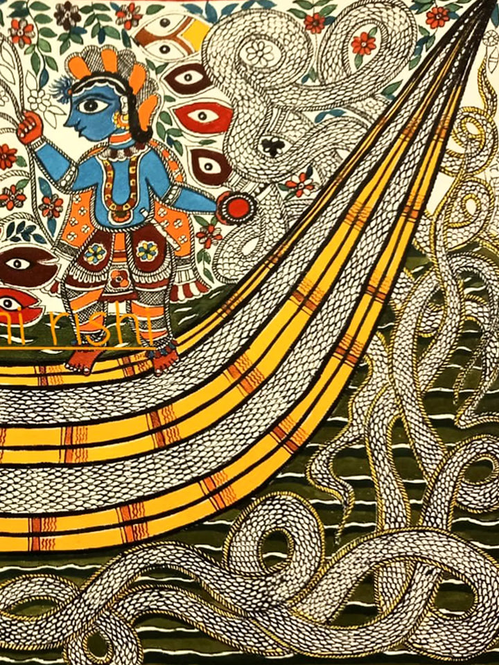 The Fight - Lord Krishna with Kalia Naag Painting on Paper · view 3