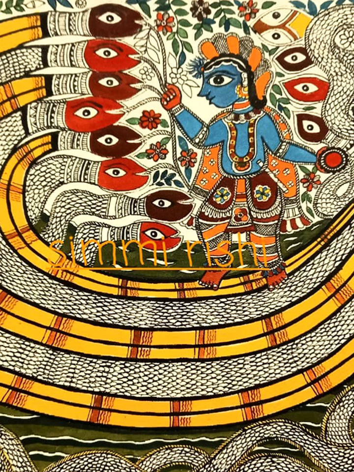 The Fight - Lord Krishna with Kalia Naag Painting on Paper · view 4