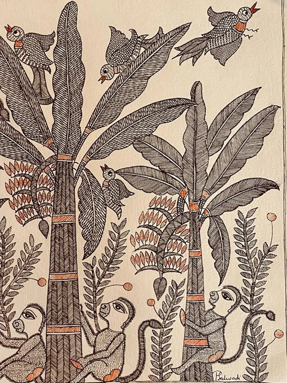 Nature - Madhubani Painting | Waterproof Ink On Handmade Paper | By Priti Dalwadi