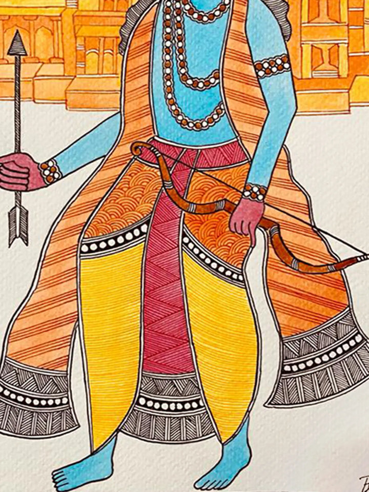 Shri Ram with Bow and Arrow Painting on Handmade Paper · view 3