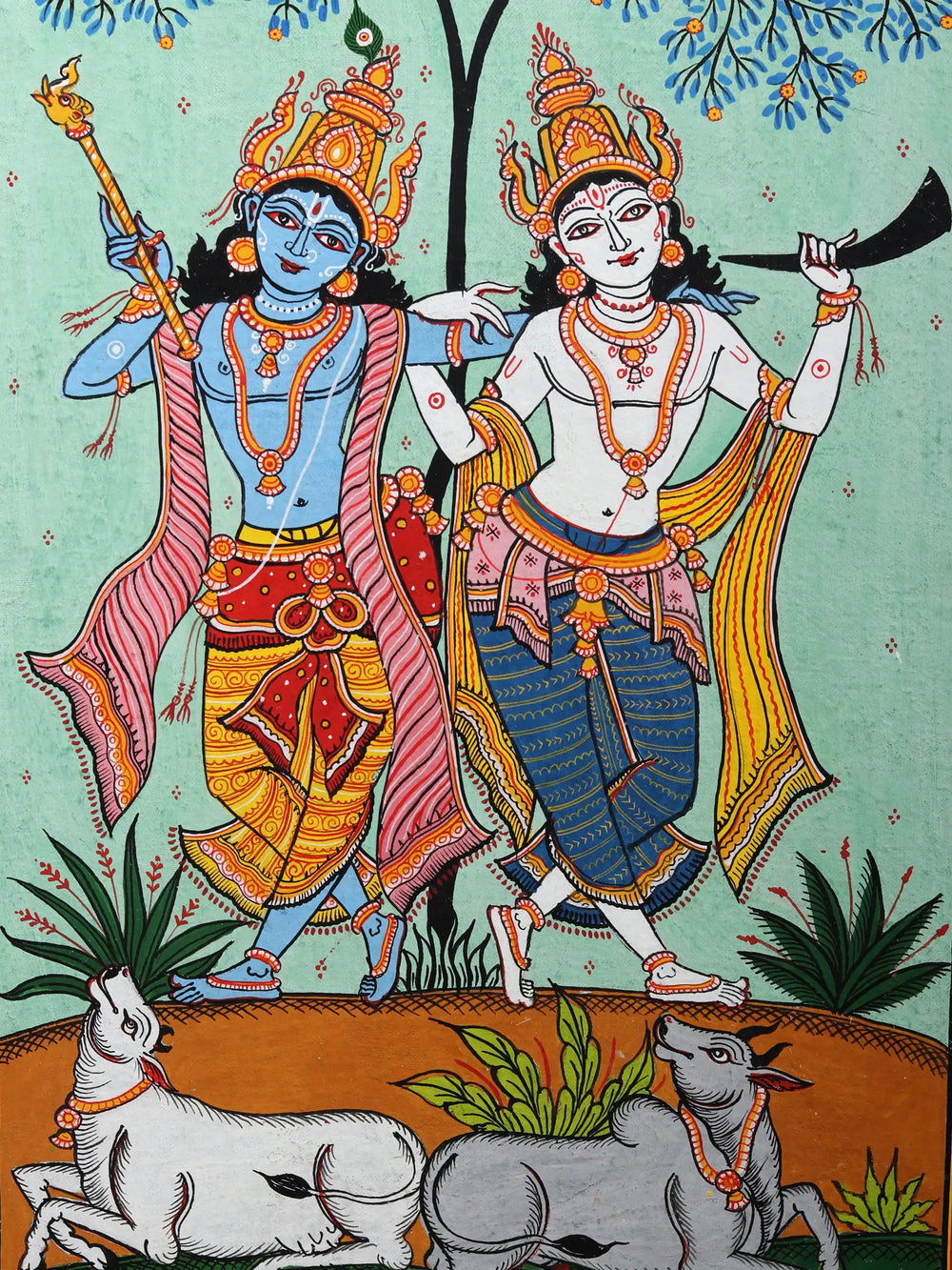 Dancing Lord Krishna with Brother Balaram | Pattachitra Painting from Odisha