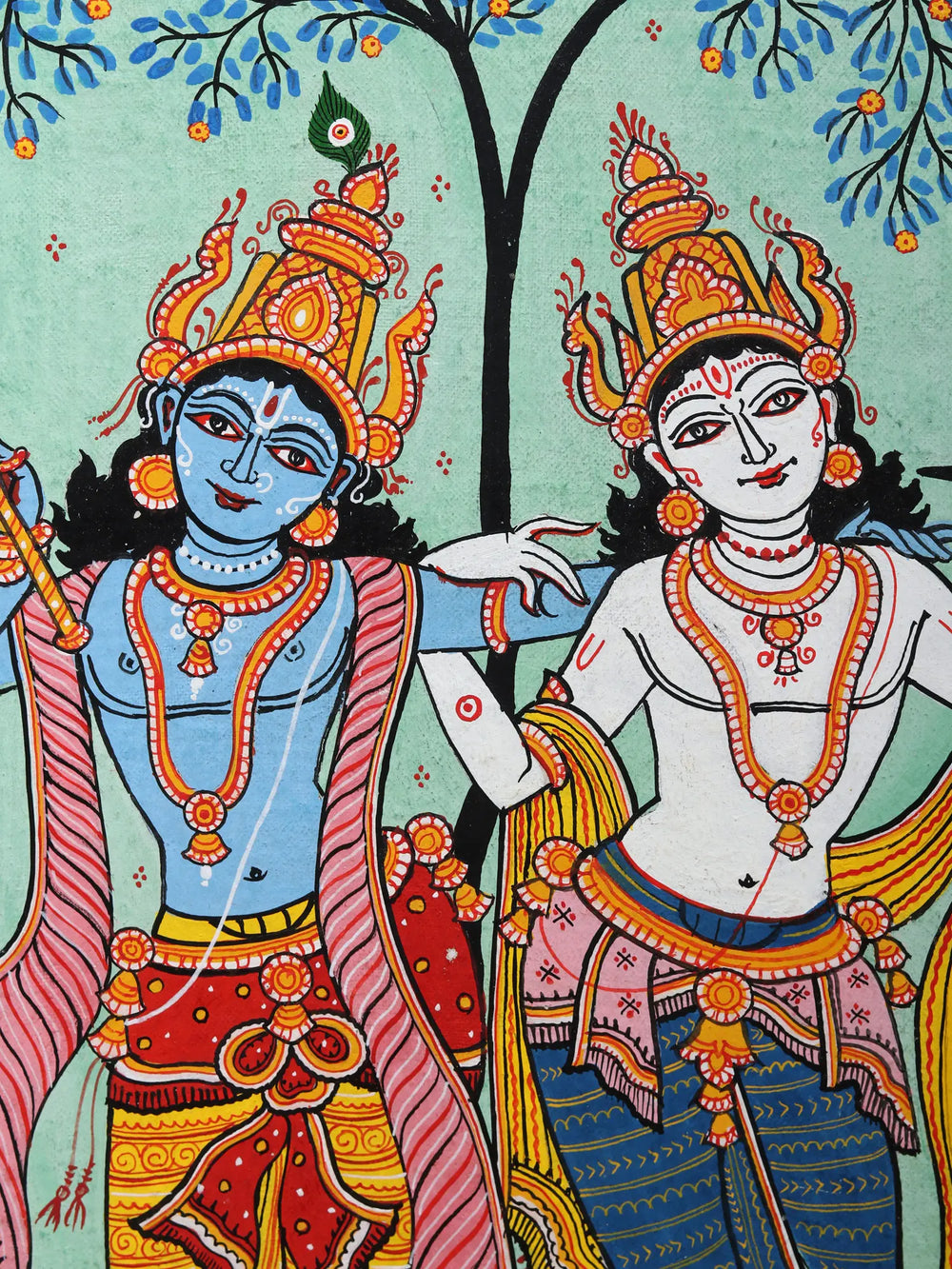 Dancing Lord Krishna with Brother Balaram | Pattachitra Painting from Odisha