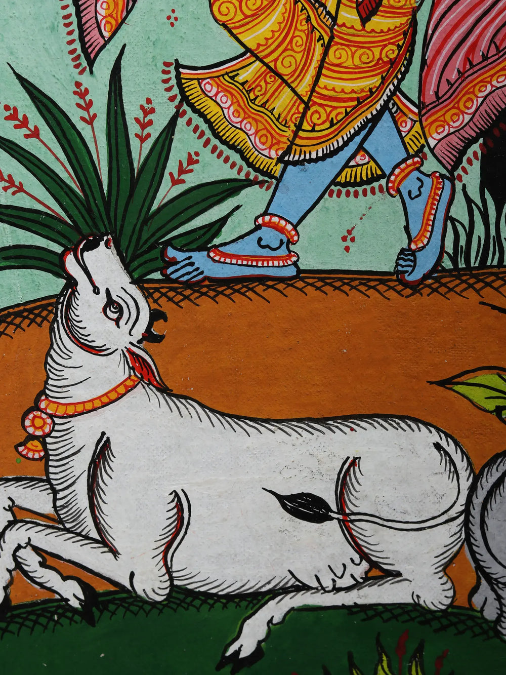 Dancing Lord Krishna with Brother Balaram | Pattachitra Painting from Odisha