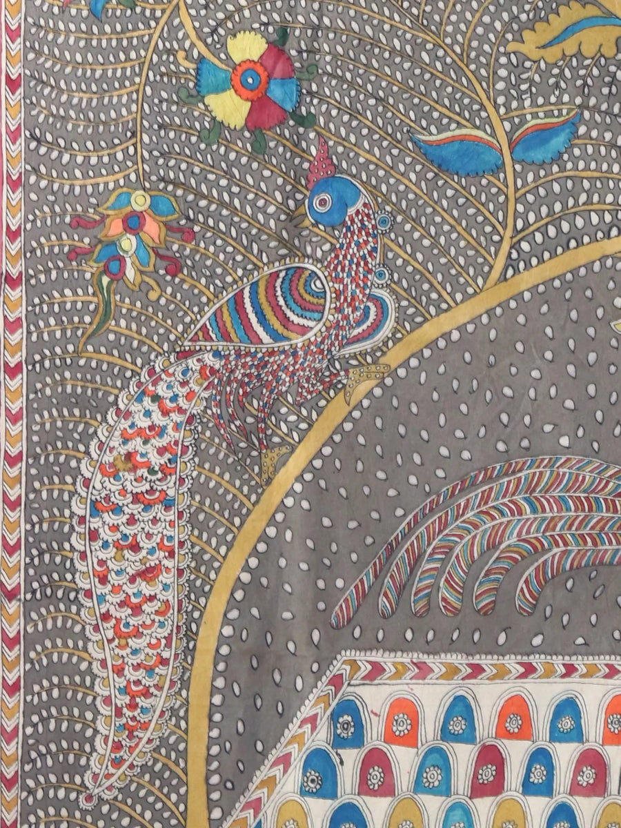 Floral Tree of Peacock - Mata Ni Pachedi Painting on Madarpat Cotton