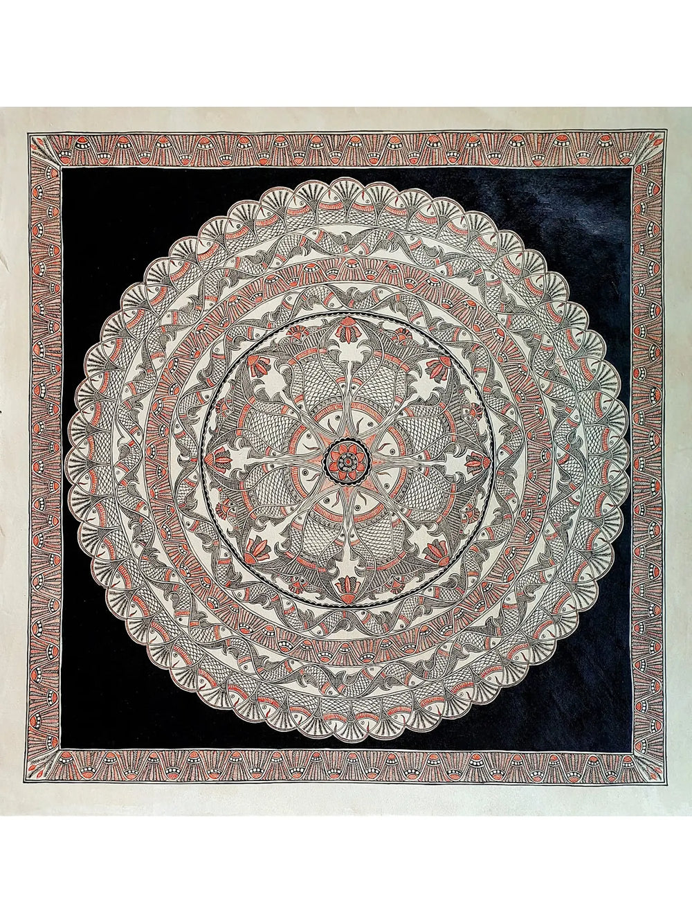 Fishes And Lotus Mandala Art | Acrylic On Handmade Paper | By Shruti Subramani