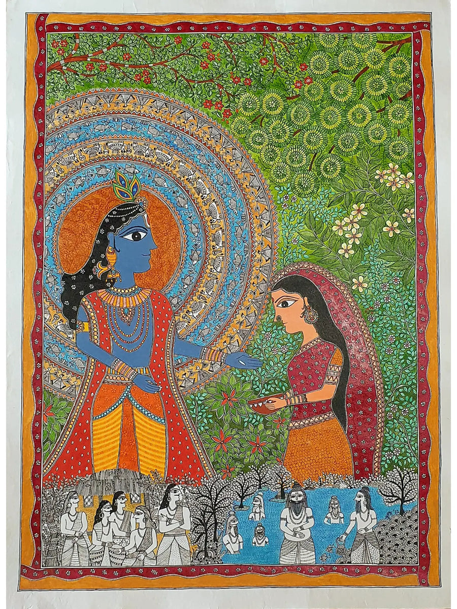 The Akshaypatra - Lord Krishna Painting on Handmade Paper