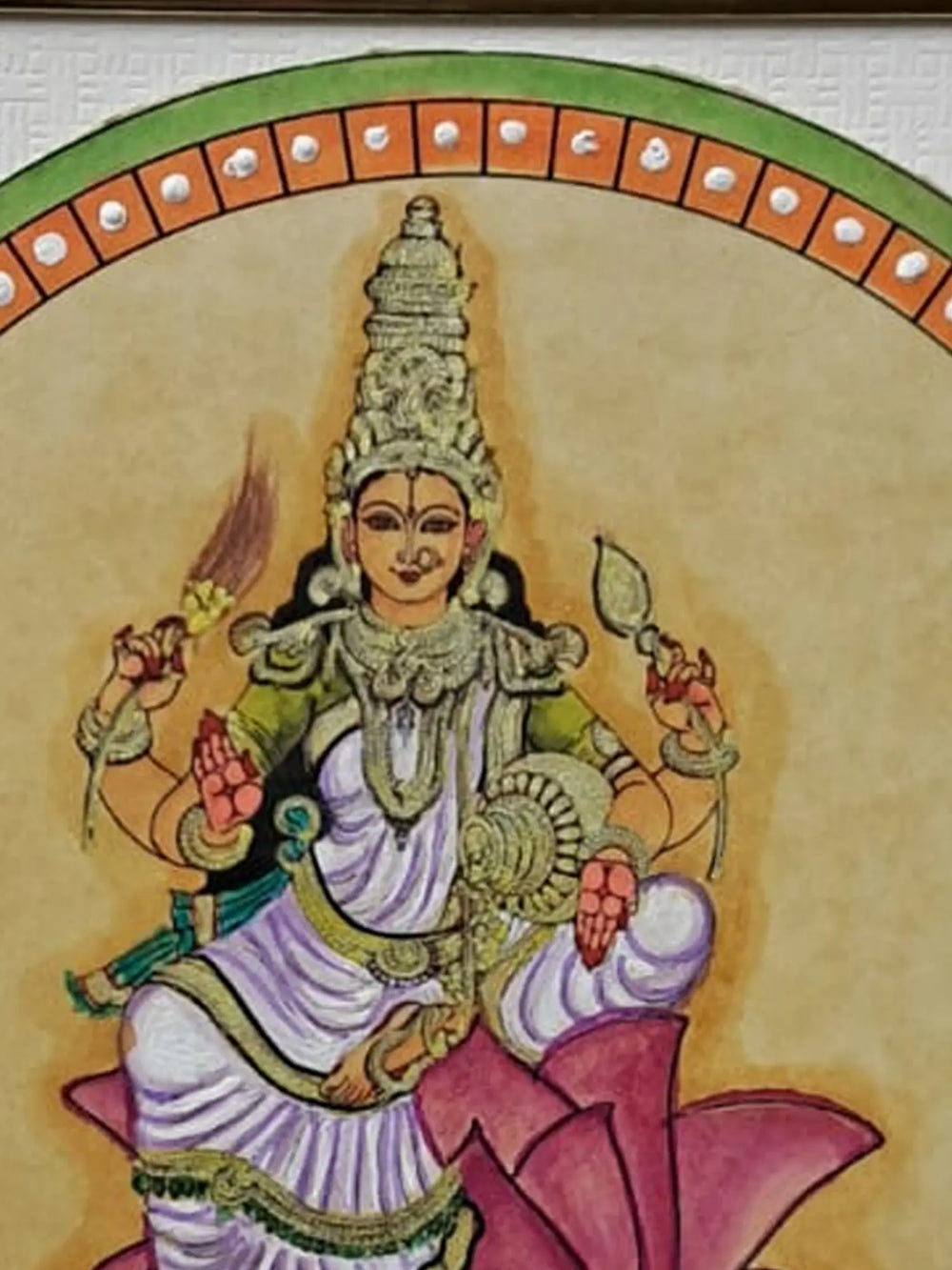 Maa Lakshmi Ganjifa-style Painting | Natural Colors on Paper | By Babita