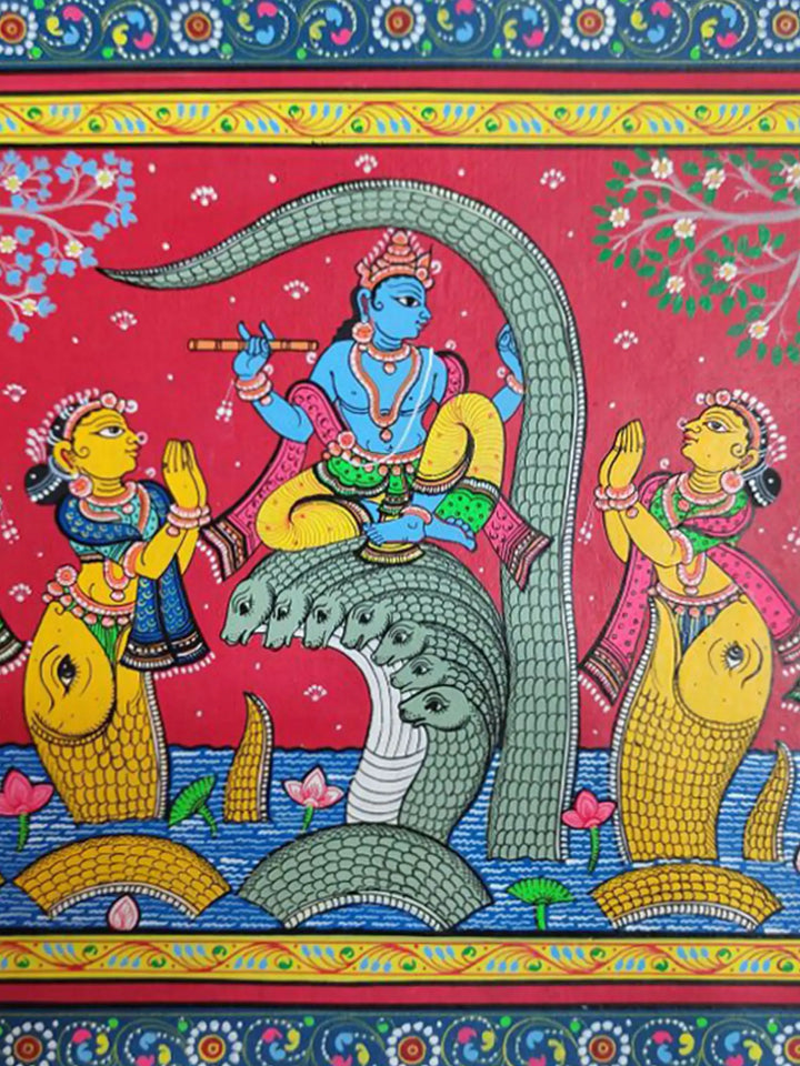 Sitting Krishna on Kaliya Serpent Painting · view 2