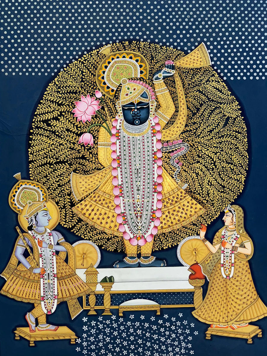 Lord Shrinath Ji with Radha and Krishna Painting on Cloth