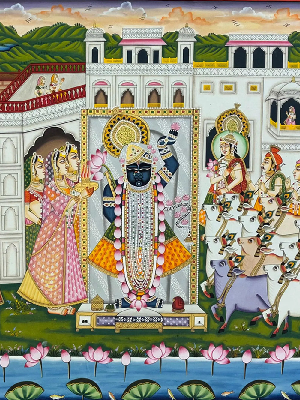 Darshan Of Shrinathji In The Palace | Natural Color On Cloth | By Dheeraj Munot