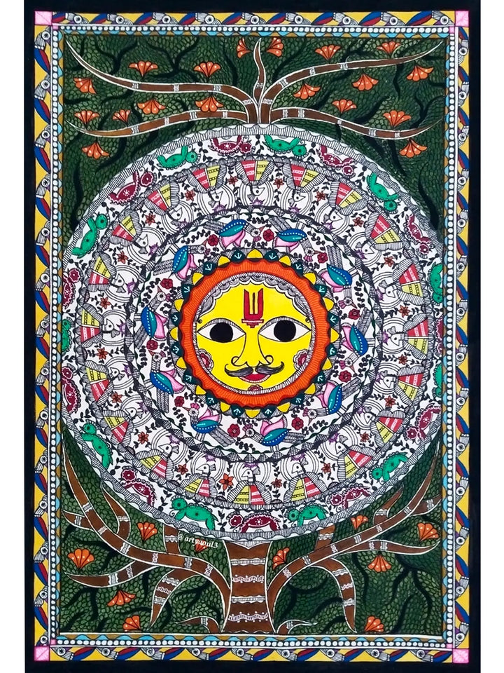 Sun God with Nature Painting on Handmade Paper · view 1
