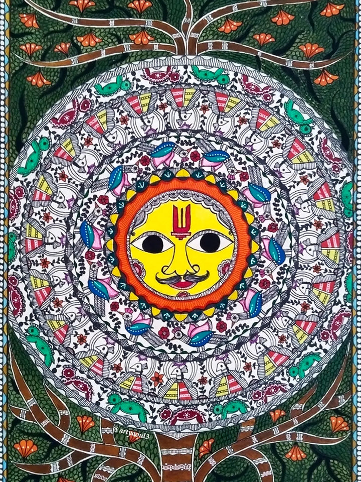 Sun God with Nature Painting on Handmade Paper · view 2