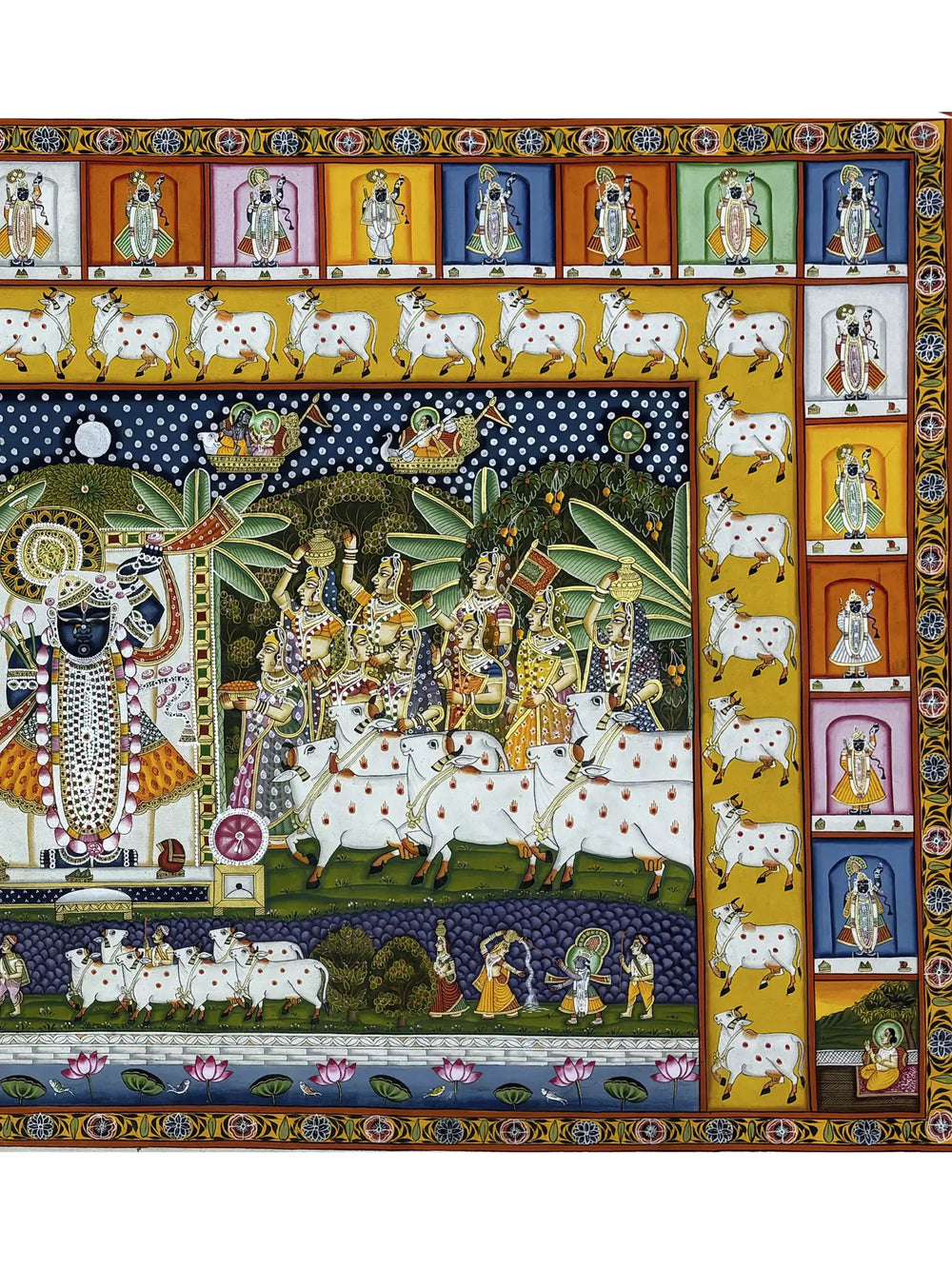 Worship Of Lord Shrinathji | Natural Color On Cloth | By Dheeraj Munot
