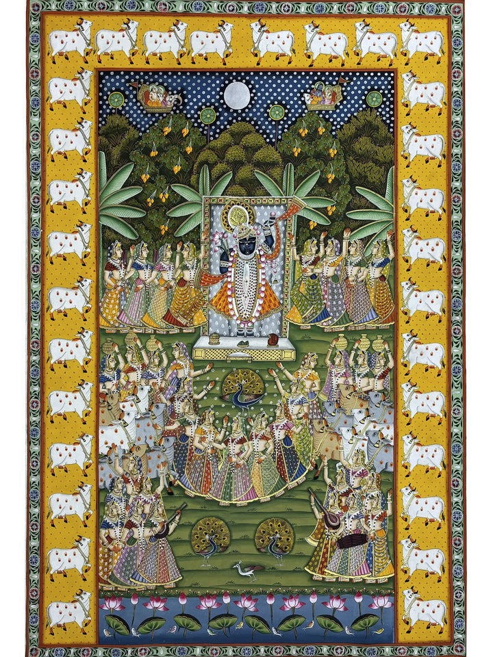 Lord Shrinathji with Gopis Pichwai Painting on Cloth · view 1