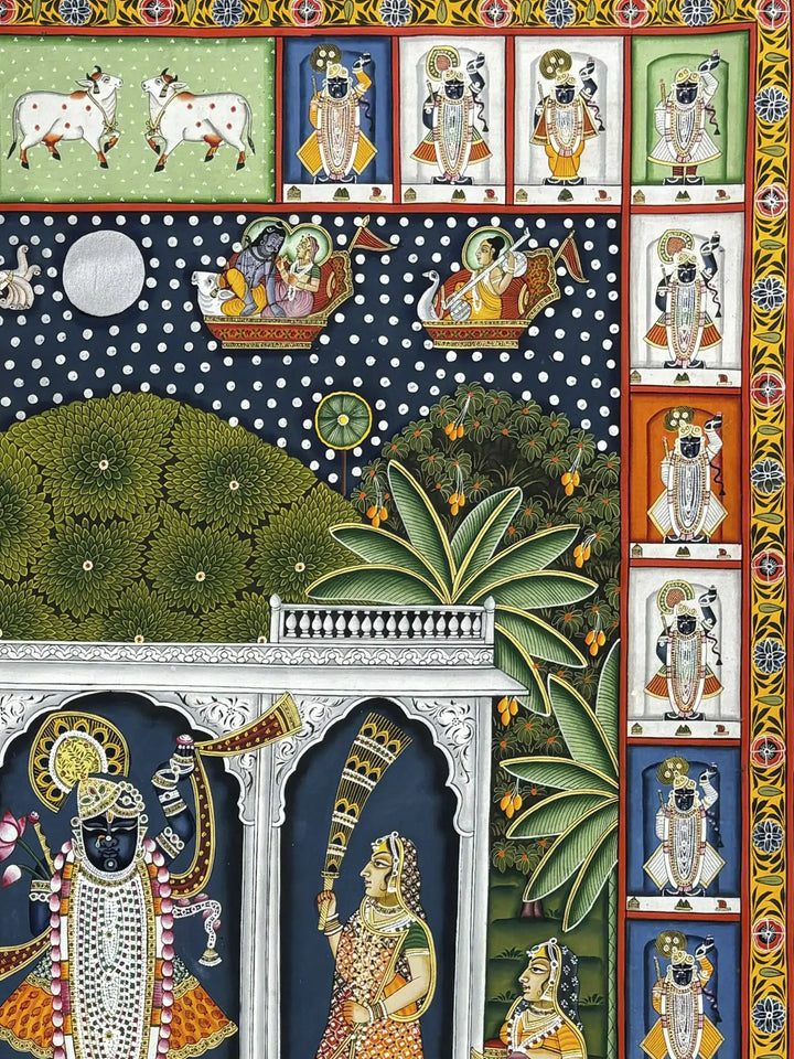 Divine Darshan of Lord Shrinathji Pichwai Painting on Cloth · view 4