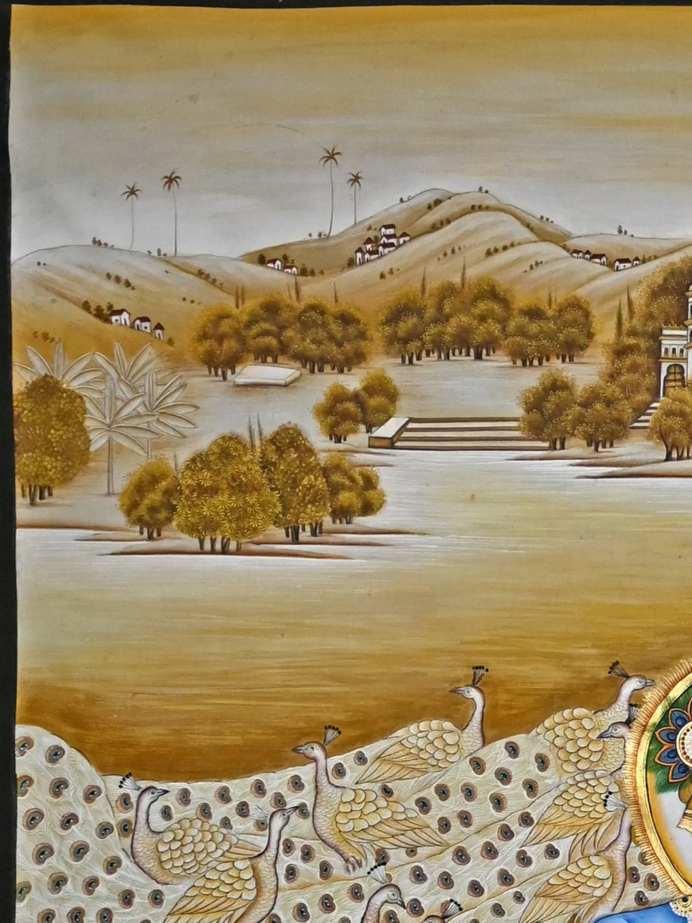 The Fluting Krishna With Peacocks | Pichwai Painting | Stone Color On Cotton Cloth | By Narendra Kumar