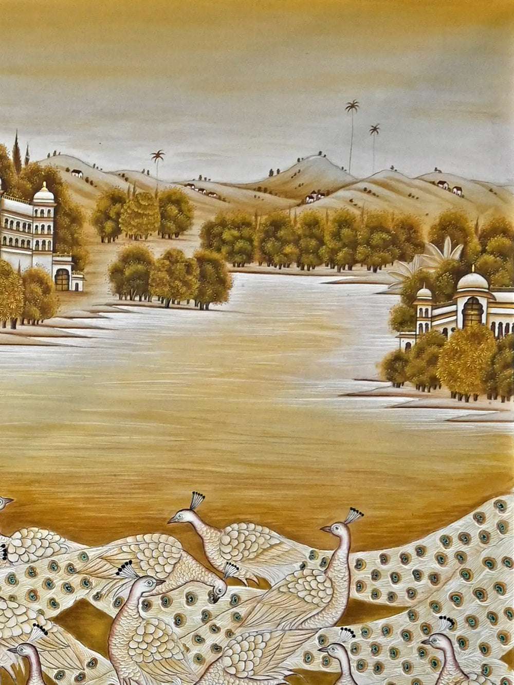 The Fluting Krishna With Peacocks | Pichwai Painting | Stone Color On Cotton Cloth | By Narendra Kumar