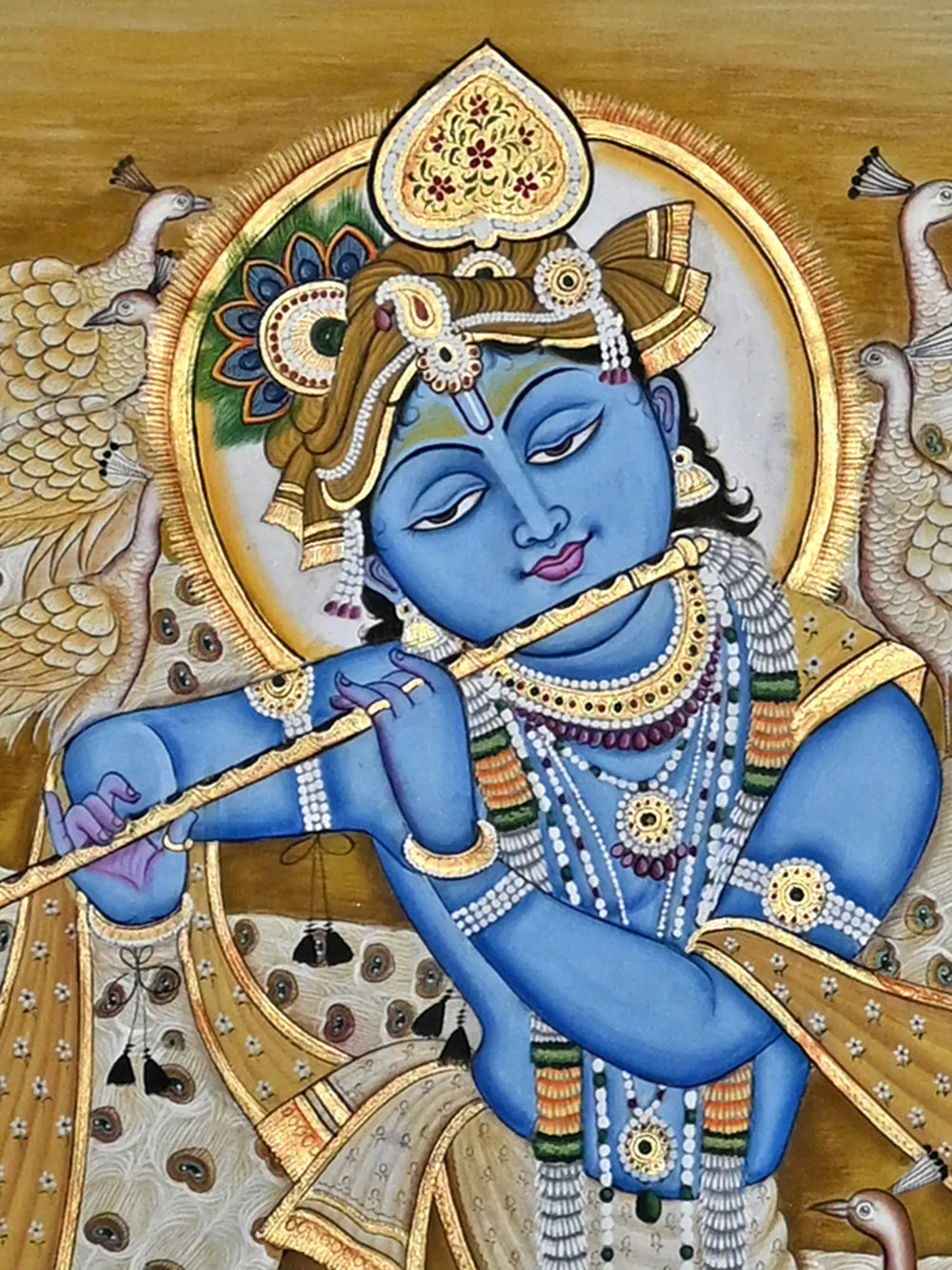 The Fluting Krishna With Peacocks | Pichwai Painting | Stone Color On Cotton Cloth | By Narendra Kumar