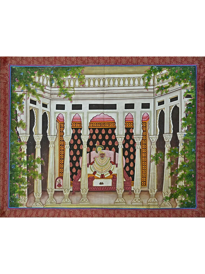Shrinathji in Palace Pichwai Painting on Cotton · view 1
