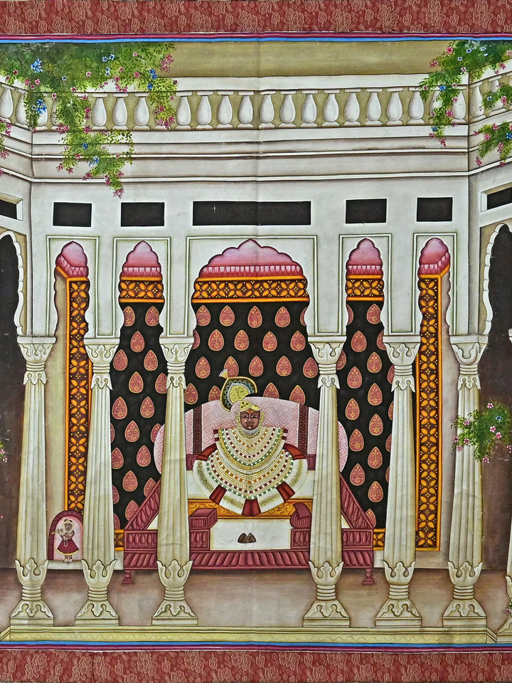 Shrinathji in Palace Pichwai Painting on Cotton · view 2