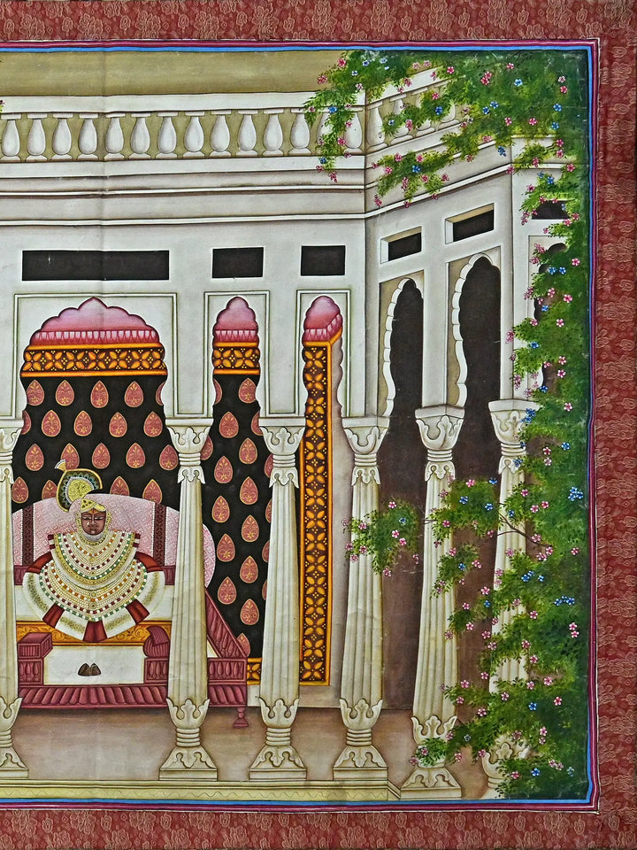 Shrinathji in Palace Pichwai Painting on Cotton · view 4