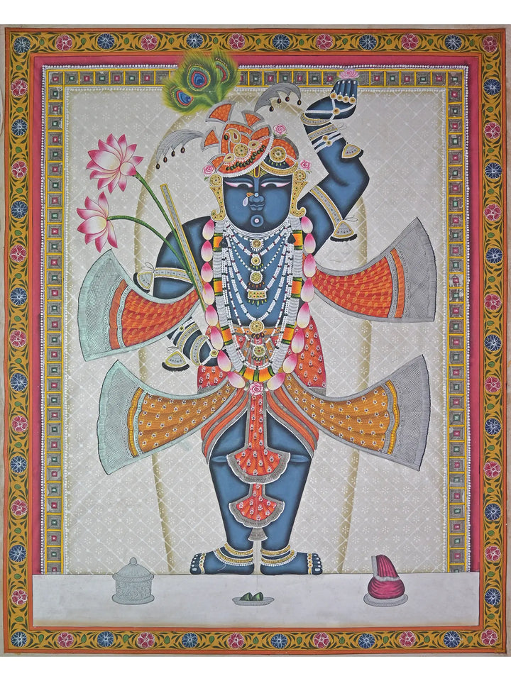 Morpankhdhari Lord Shrinathji Pichwai Painting on Cotton · view 1