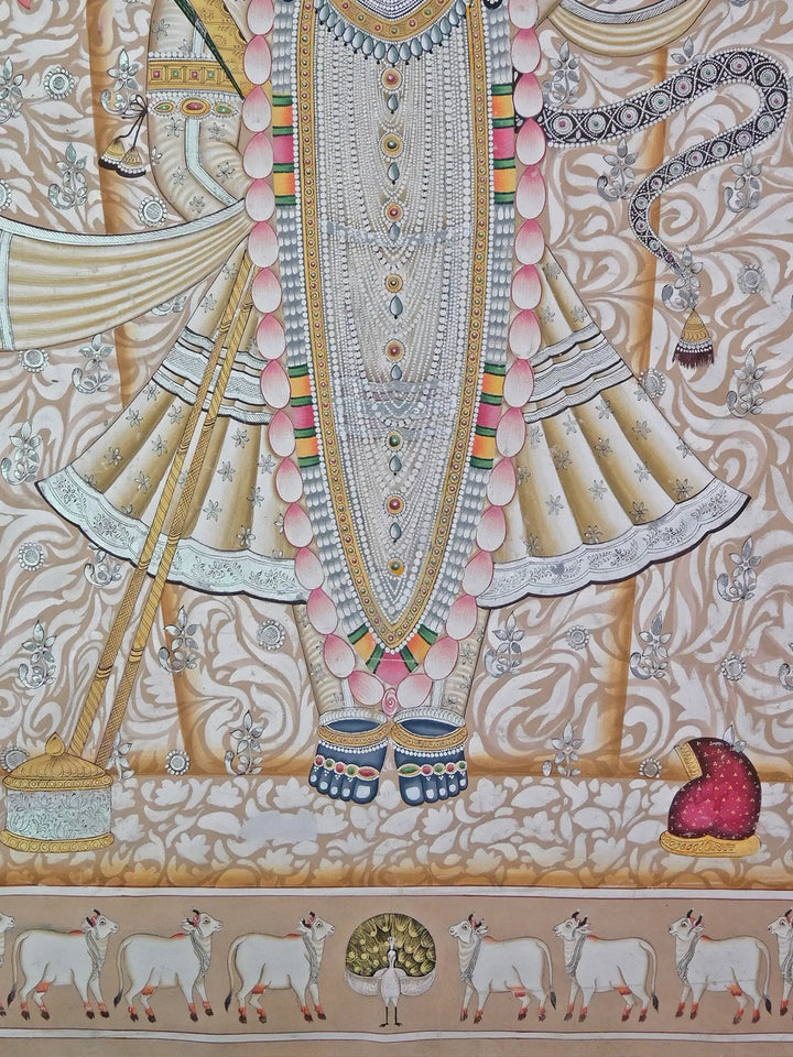 Shrinathji with Hold Lotus Pichwai Painting on Cotton · view 4