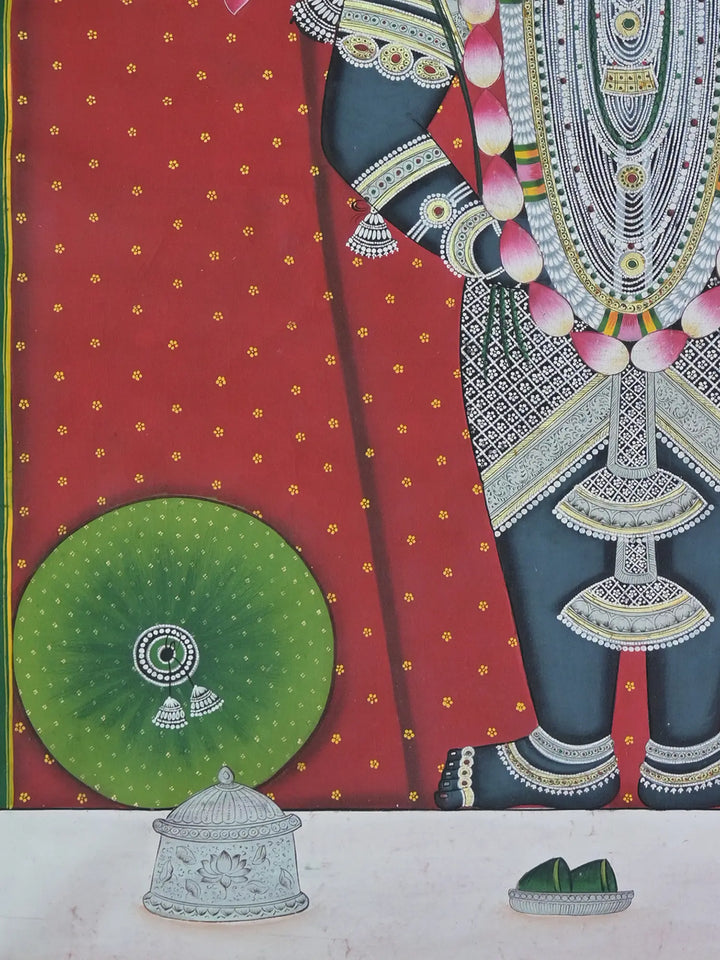 Darshan of Shrinathji Pichwai Painting on Cotton · view 4